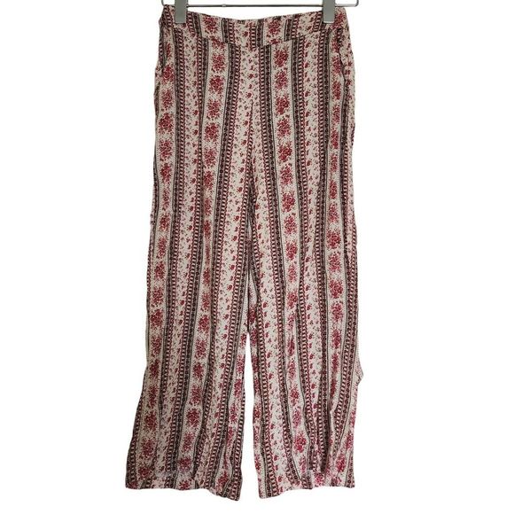 Boho Floral Cropped Ankle Pants Flowy Straight Leg Women's Size Small - Picture 1 of 7